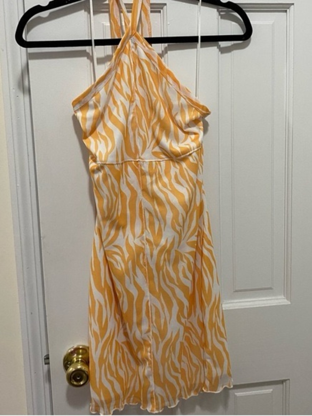 Sunlit Zebra Print Halter Mini Dress in Yellow & White Native Daughters small